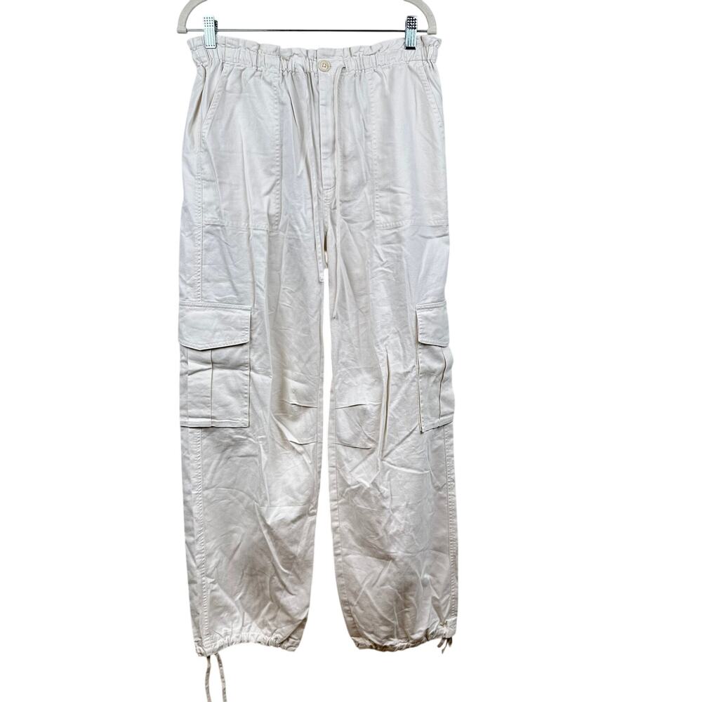 NEW Abercrombie & Fitch Cargo Pants Drapey High Rise Drawstring Cream Womens M